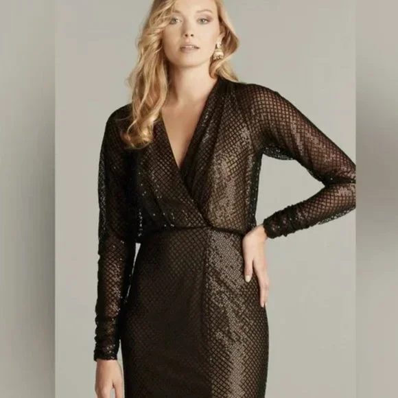 NWT Tadashi Shoji Samira Black/Nude Sequin gown - Size 14 - Picture 2 of 13